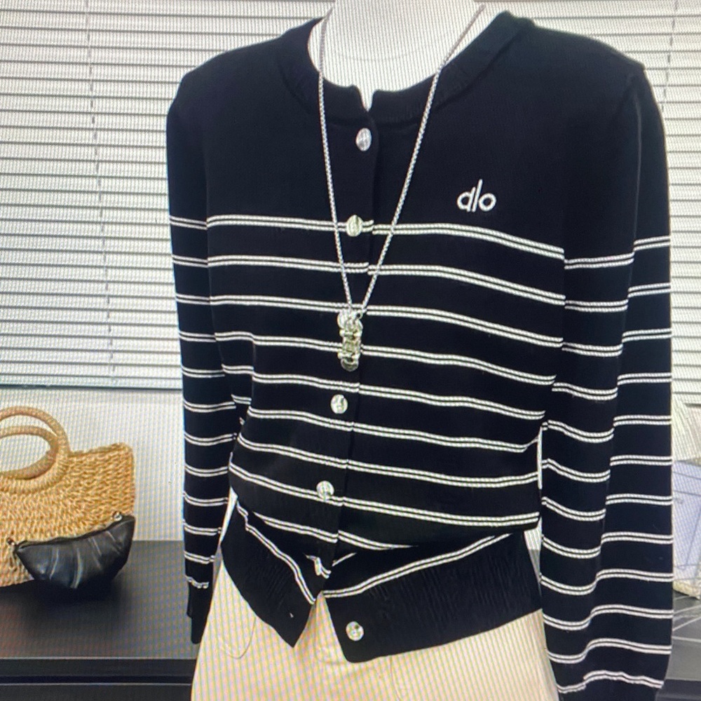 ALO Yoga Black and White Striped Cardigan